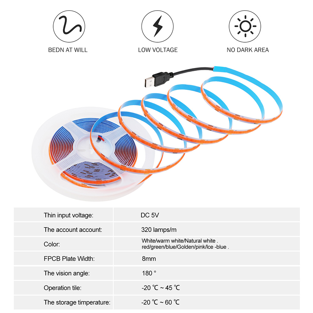 DC 5V COB LED Strip Light 320L - огляд і ціна Decor Lighting Hours