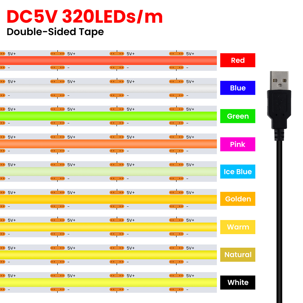 5V USB 3MM 5MM PCB COB LED Str - огляд і ціна Decor Lighting Hours